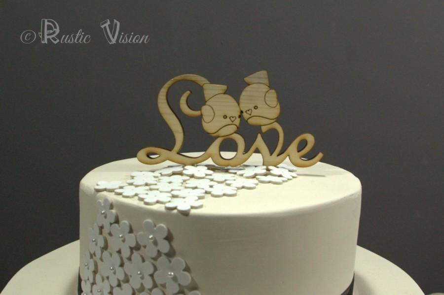 Wedding - Wooden Wedding Cake Topper Rustic - Love Birds Cake Topper