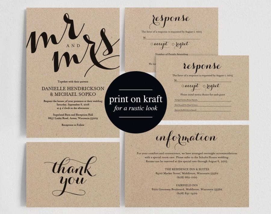Mariage - Wedding Invitation Printable Template - Wedding Invitation Editable Template - DIY Printable PDF Instant Download - Kraft 