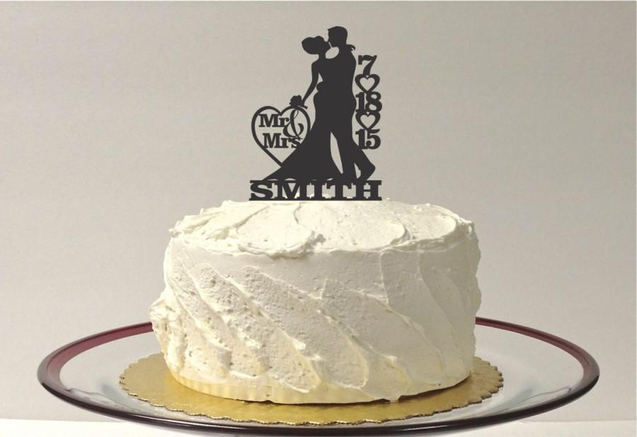 Свадьба - Personalized Wedding Cake Topper Personalized With YOUR Family Last Name and Wedding DateSilhouette Of Groom Lifting Up Bride