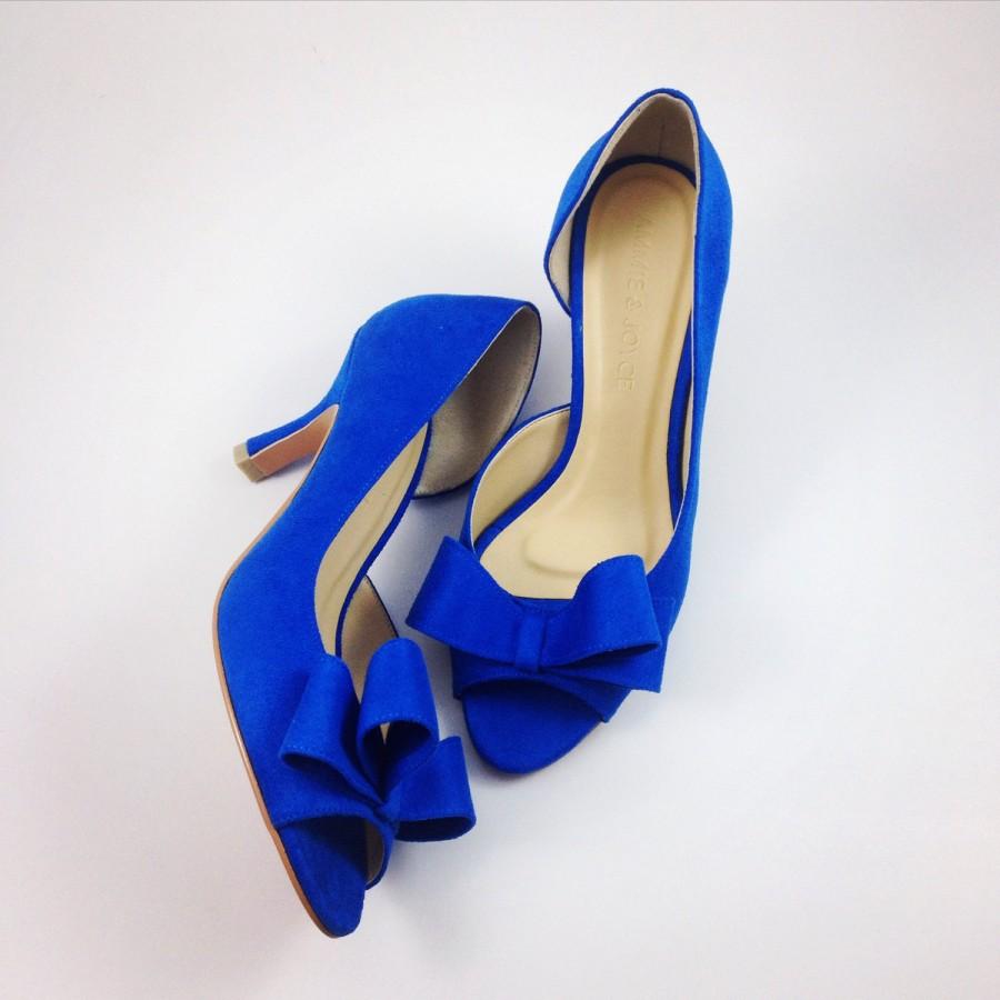 Wedding - Something Blue Wedding Shoes, Electric Blue Wedding Shoes, Cobalt Blue Bridal Shoes, Blue Bridesmaids Shoes, Royal Blue Suede Half d'Orsay