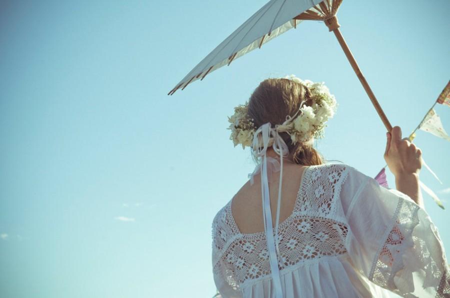 Mariage - White Romantic Mexican bohemian Maxi Dress vintage crochet lace