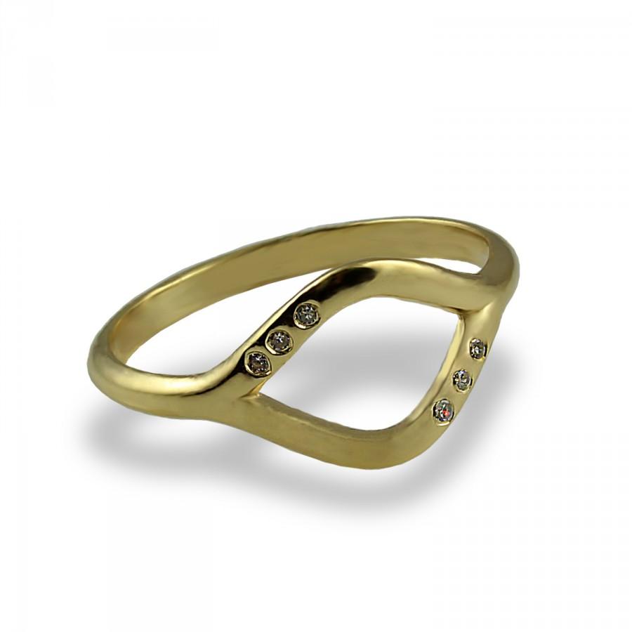 زفاف - Diamond Curved Ring , Diamond Engagement  Ring , Yellow Gold , Stacking Ring , Mother and Daughter Jewelry , Wedding Ring , Evil Eye Ring