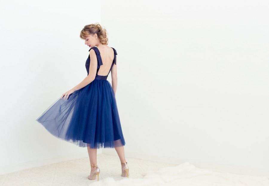 زفاف - Lilly Dress - Blue Silk and Tulle Cocktail Dress