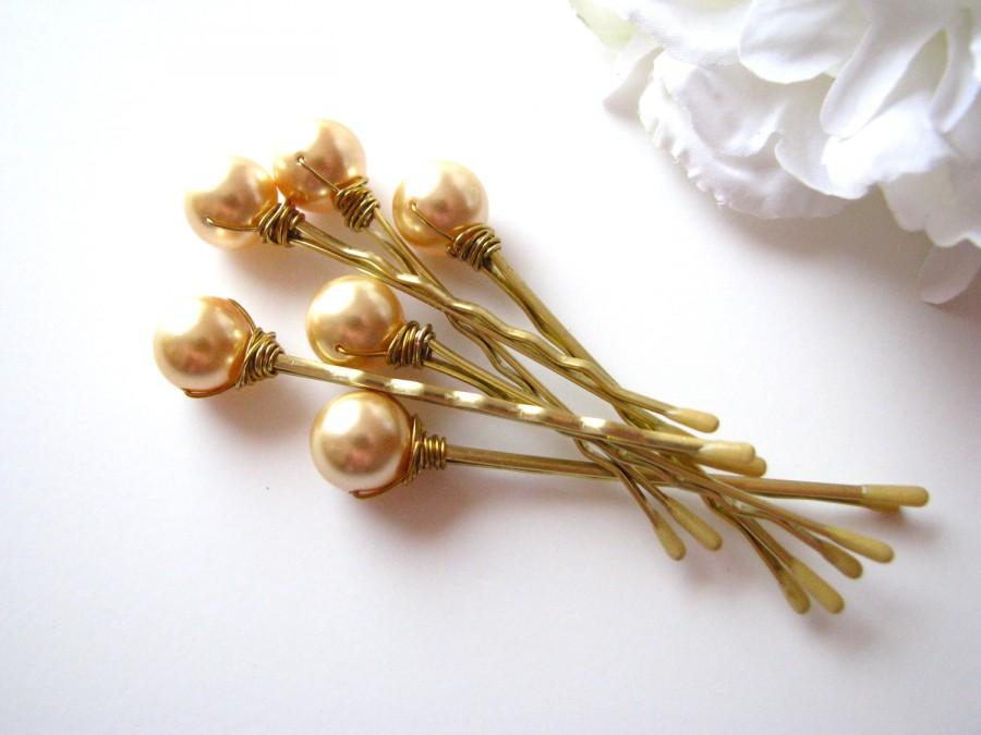 زفاف - Gold Pearl Hair Pins, Wedding Set of 6