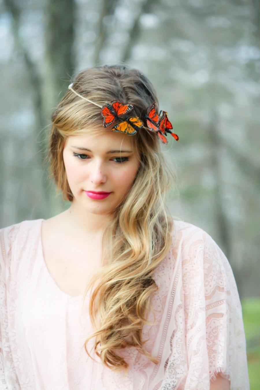 Mariage - Orange and yellow Monarch Butterfly hair crown, butterfly hair crown