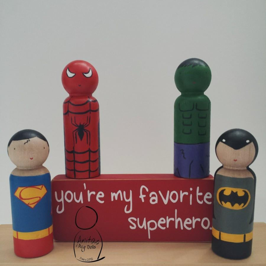 Mariage - Superhero toy/ Superheroes Peg Dolls/ Superhero cake topper/Superhero birthday gift/unique gift/Superhero decor/Wooden superhero doll toy