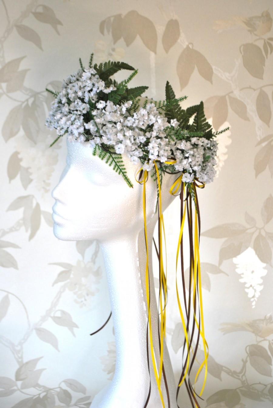 زفاف - Big flower crown statement headdress summer flowers and ferns nature wedding priestess costume
