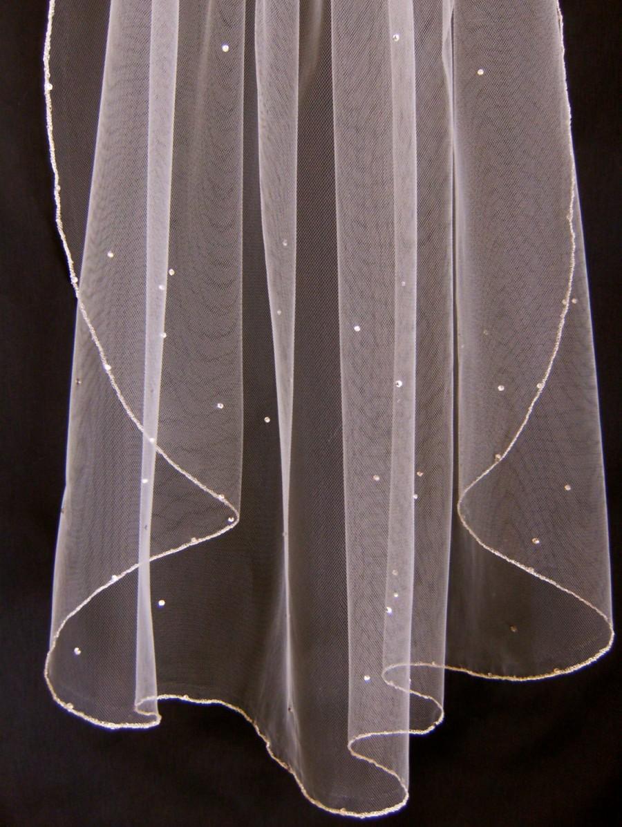 زفاف - Bridal Veil Swarovski Crystal Rhinestone Sheer 28 Inch Long Elbow Length Wedding Veil with Silver Pencil Edge Trim