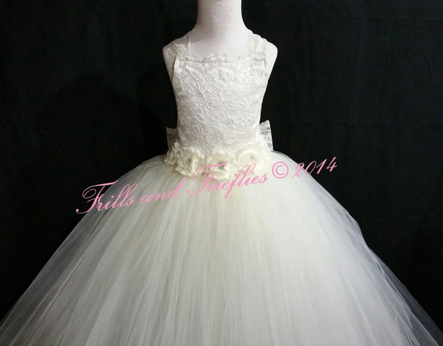 Wedding - White or Ivory Lace Halter Flower Girl Dress-Lace Shabby Chic Corset Style Halter Flowergirl Dress Tutu Dress-  Size Baby up to Size 12