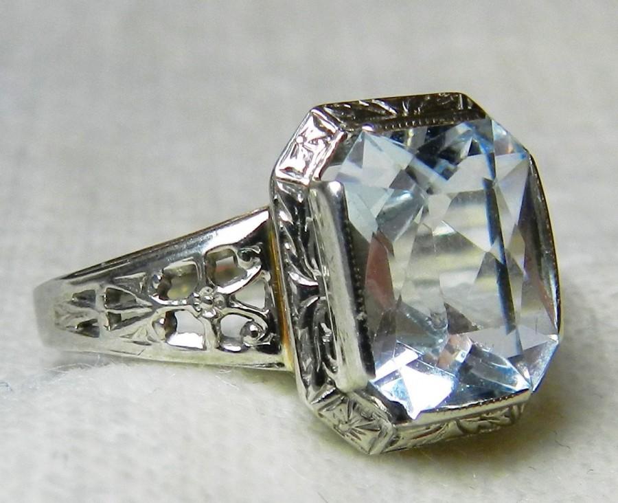 زفاف - Aquamarine Ring Art Deco Aquamarine Engagement Ring Art Deco Ring Belais Orange Blossom Filagree Ring in 14k White Gold 1920's