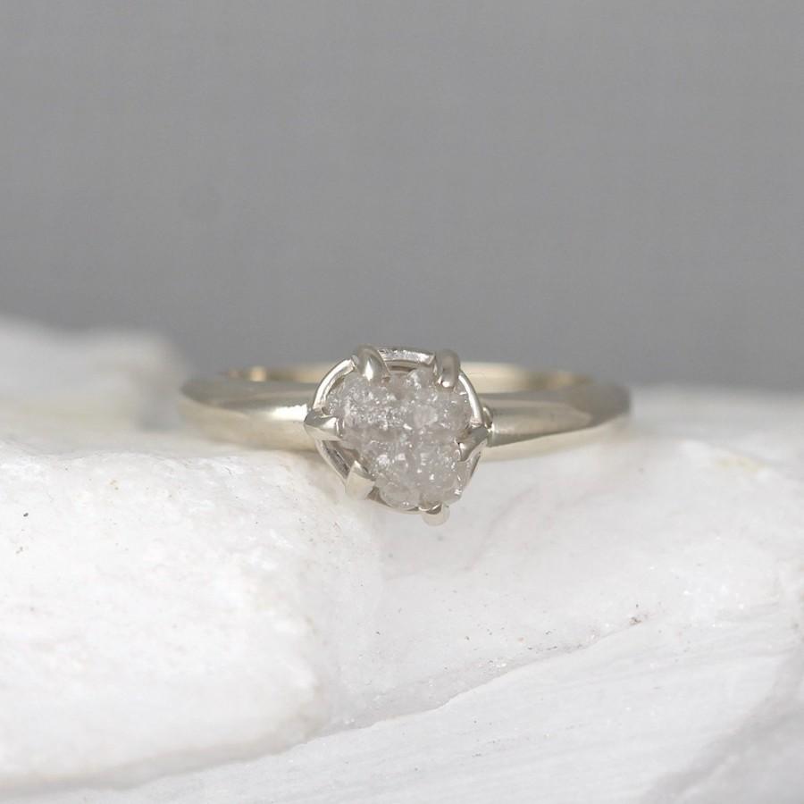 زفاف - 14K White Gold Raw Diamond Engagement Ring - Rough Diamond Ring  - April Birthstone - Anniversary Ring - Conflict Free - Promise Ring
