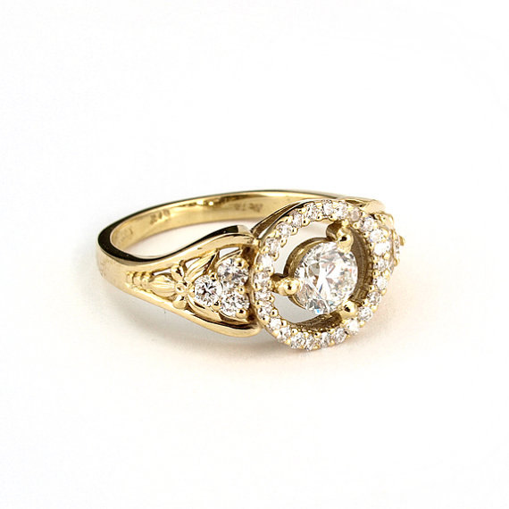 Свадьба - Diamond Engagement Ring, Brillian Cut Diamond Ring,  Engagement Ring, Gold Diamond Ring, Diamond Wedding Ring, Antique Style, Statement