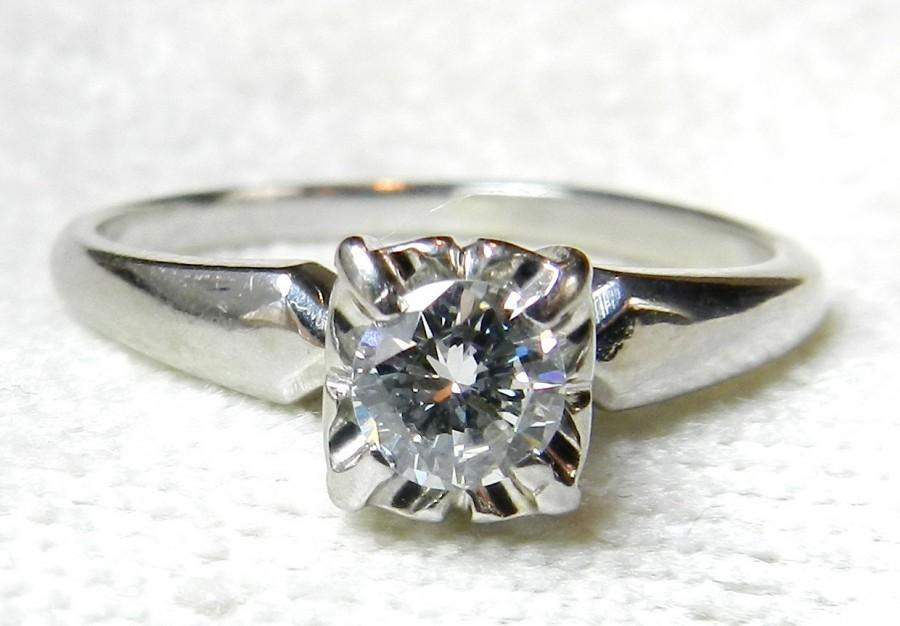 زفاف - Antique Engagement Ring .50 Ct Diamond Art Deco Engagement Ring Transitional Cut Diamond 14K White Gold Orange Blossom Engagement