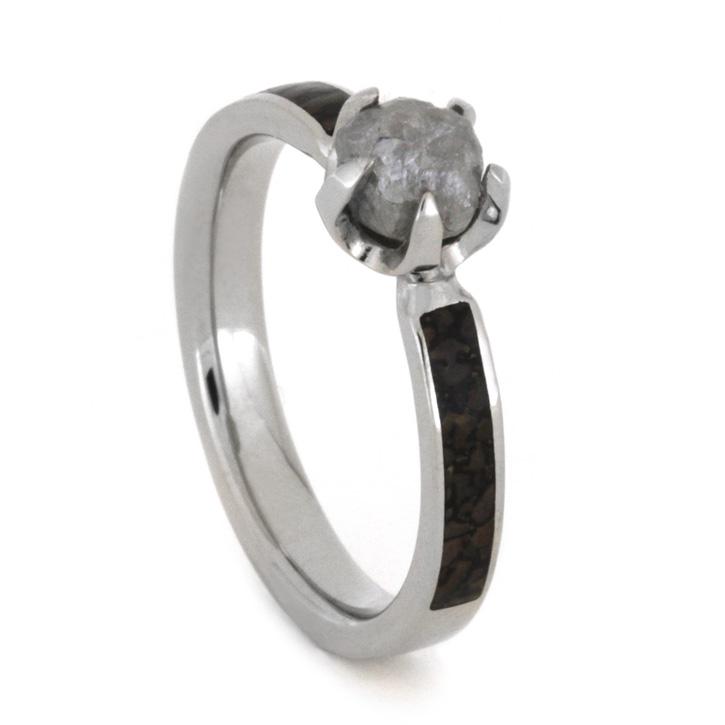 Wedding - Rough Diamond Engagement Ring with Dinosaur Bone