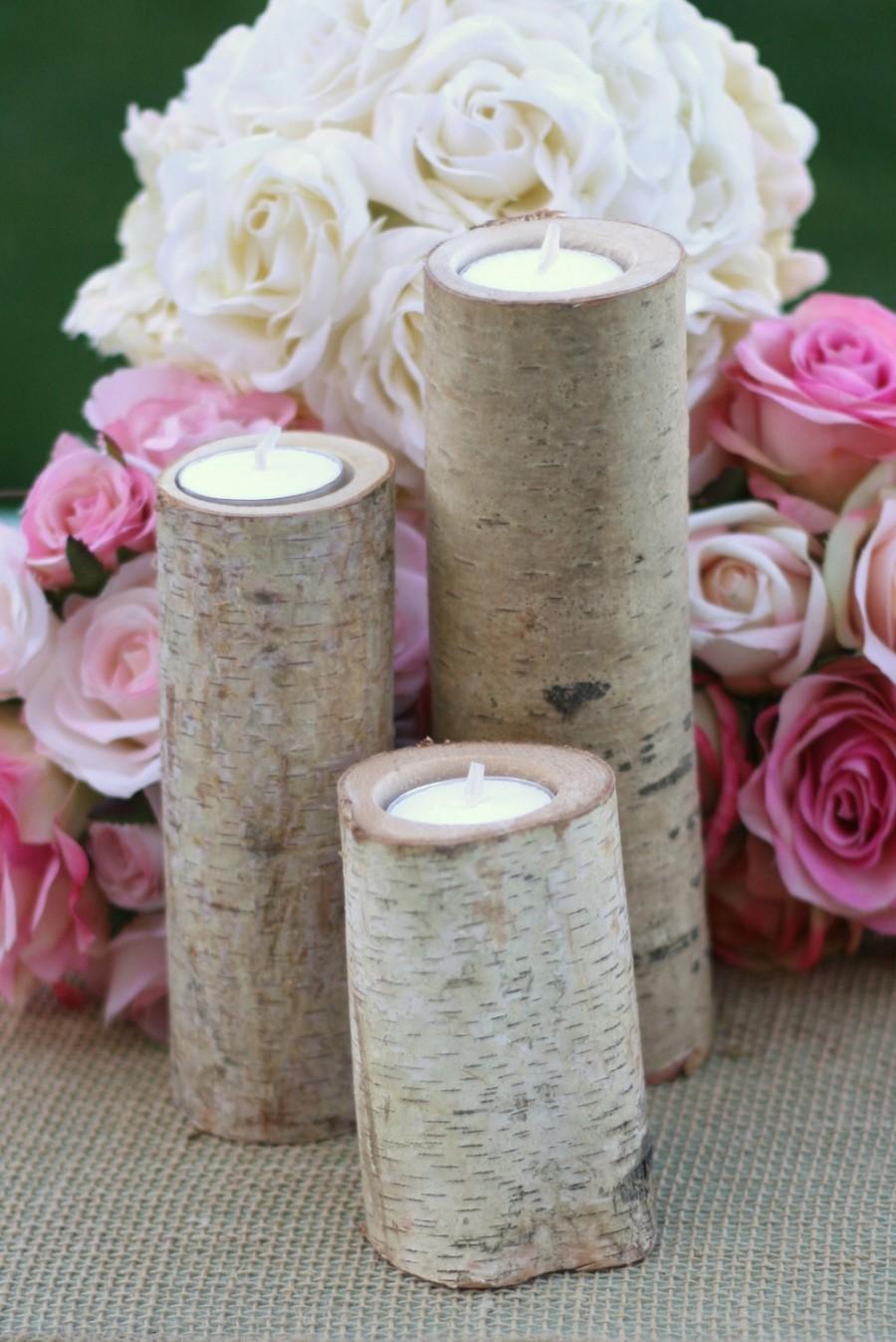 Hochzeit - Birch Candles Rustic Wedding Decor