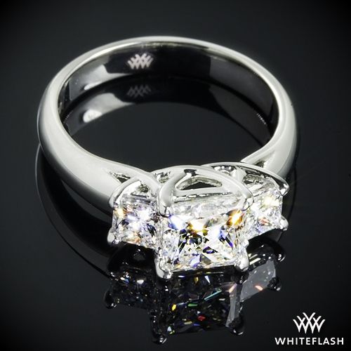 Wedding - Platinum "Trellis" 3 Stone Engagement Ring For Princess (0.50ctw Princess Side Stones Included)
