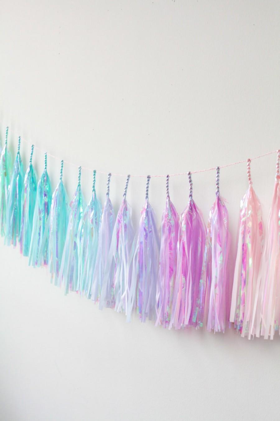 زفاف - Mermaid Rainbow Tassel Garland (Pastel Iridescent) Free Shipping