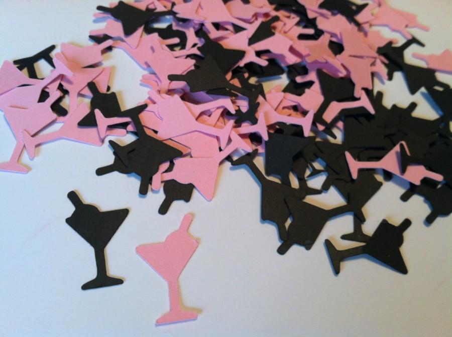 Wedding - Martini glass confetti, pink and black confetti (100 count)