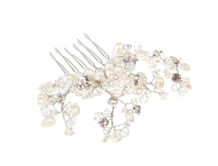 Wedding - Pearl wedding hair comb, freshwater pearls and crystals spray comb , Swarovski crystal clip, bridal hair accessory