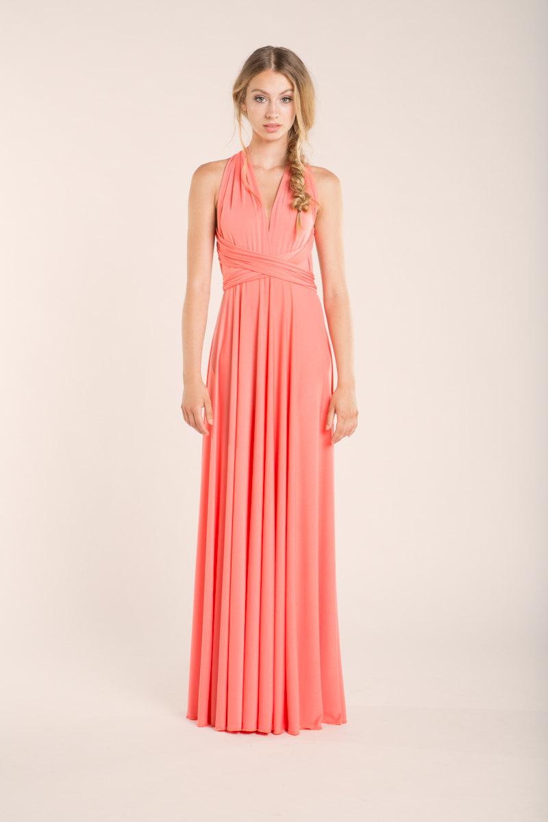 peach maxi bridesmaid dress