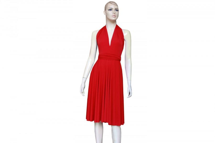 Hochzeit - Red convertible prom dress Bridesmaids twist wrap knee length infinity dress