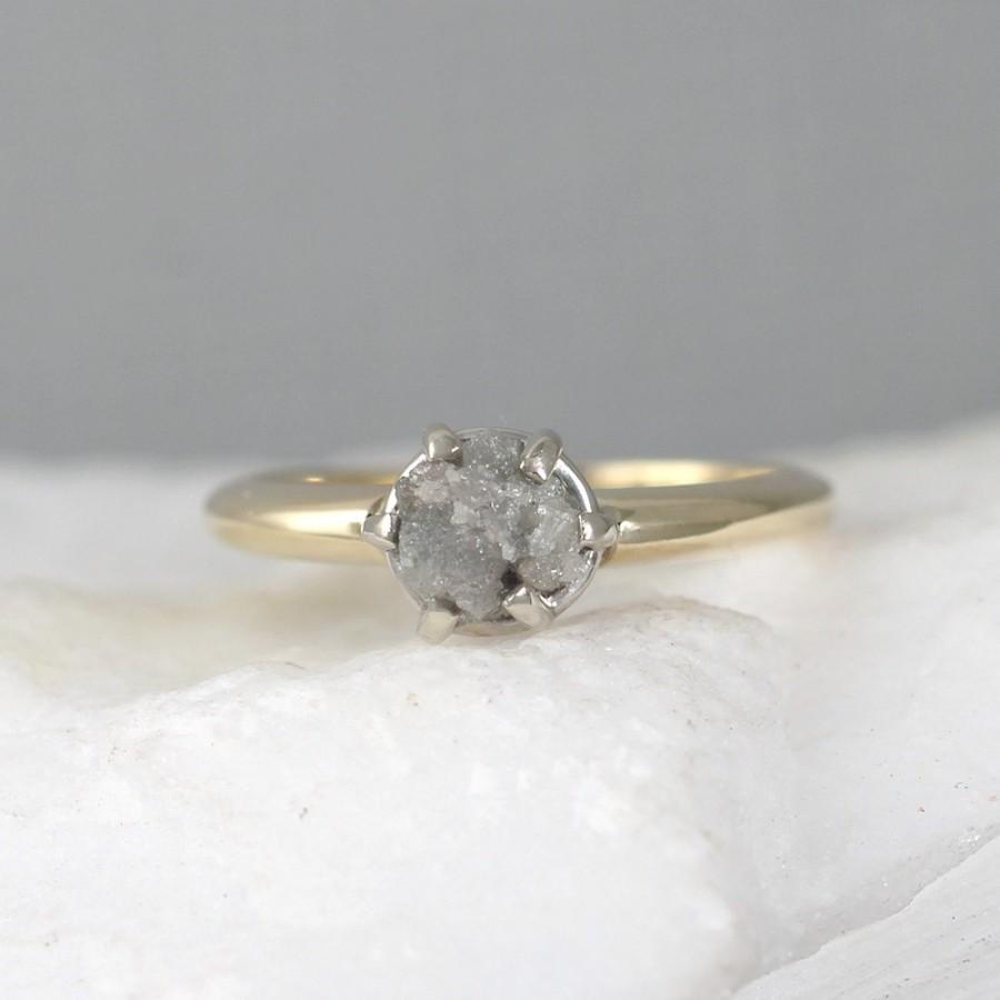 زفاف - Raw Diamond Engagement Ring - 14K Yellow & White Gold - Rough Diamond Ring  - April Birthstone - Anniversary Ring - Conflict Free - Ethical