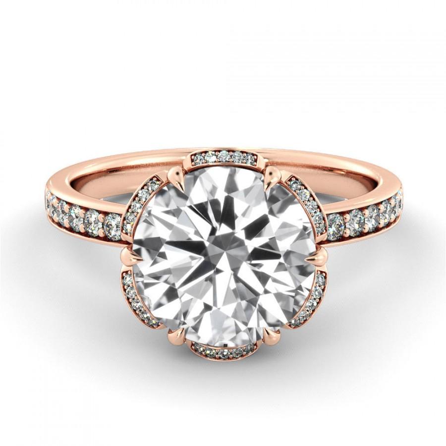 زفاف - 1.00 CT Natural Flower VS Diamond Filigree Engagement Ring 14k Rose Gold Large Diamond Ring