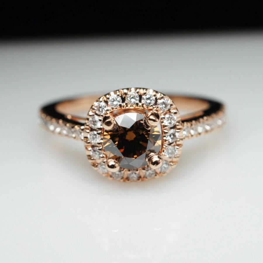 Hochzeit - Unique Cognac Brown Diamond Engagement Ring in 14k Rose Gold  Layaway Available