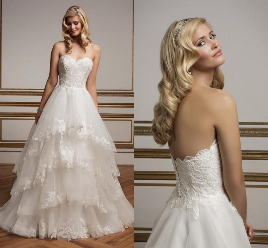 Wedding - Charming Justin Alexander Wedding Dresses 2016 Lace Applique Sweetheart Sleeveless Tiers Bridal Ball Dresses Gowns Chapel Train A-Line Online with $127.28/Piece on Hjklp88's Store 