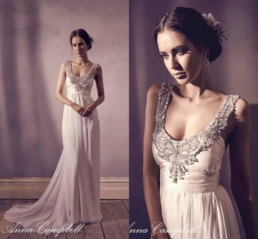 Mariage - Romantic Wedding Dresses Boho Bohemian Garden Scoop 2016 Sleeveless Crystal Beaded Sweep Length Backless Wedding Gowns Bridal Ball A-Line Online with $129.06/Piece on Hjklp88's Store 