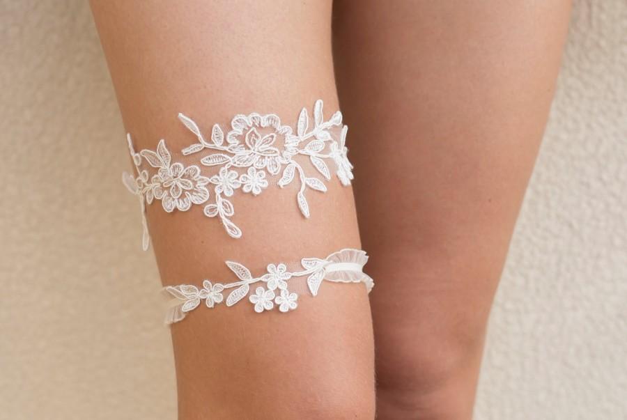 زفاف - Bridal ivory lace garter set, floral bridal garter, wedding garter set