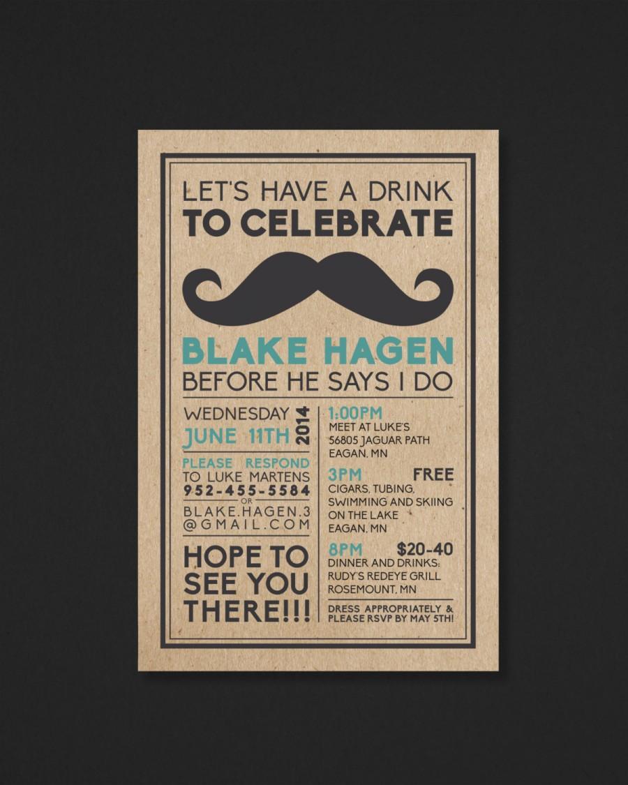 Hochzeit - Printable Bachelor Party Invitation - Mustache - The Biko Collection