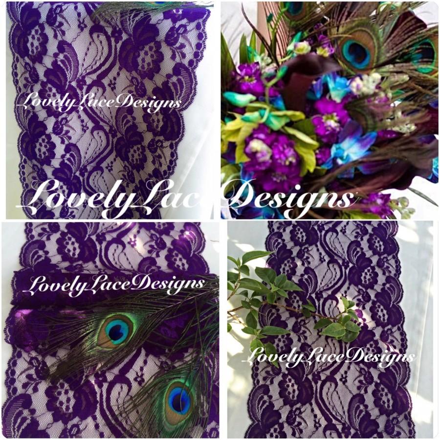 Mariage - Peacock Weddings /Purple Lace Table Runner,3ft-10ft x 7" Wide/Weddings/Wedding Decor/Lace Overlay/Tabletop decoration/ wedding ideas