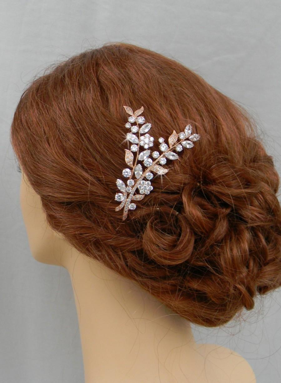 Wedding - Rose Gold Hair Comb, Bridal Headpiece, Leaf Wedding Comb, Silver Gold, Bridal Hair piece, Swarovski Hair Clip, Tiara, April Bridal Comb