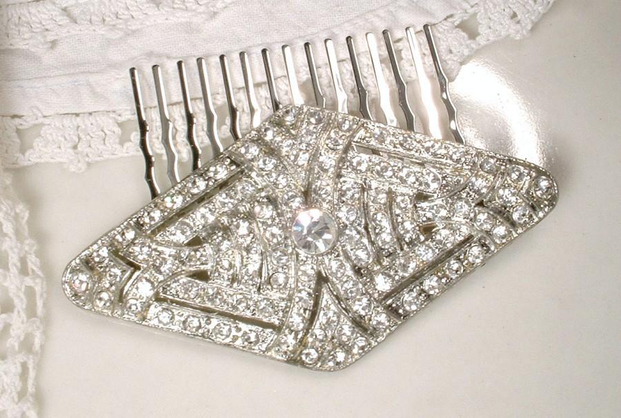 Mariage - Great Gatsby Hair Comb OR Sash Brooch, 1920s Art Deco Clear Rhinestone Silver Bridal Pin Flapper Hair Clip Vintage Wedding Antique Hairpiece