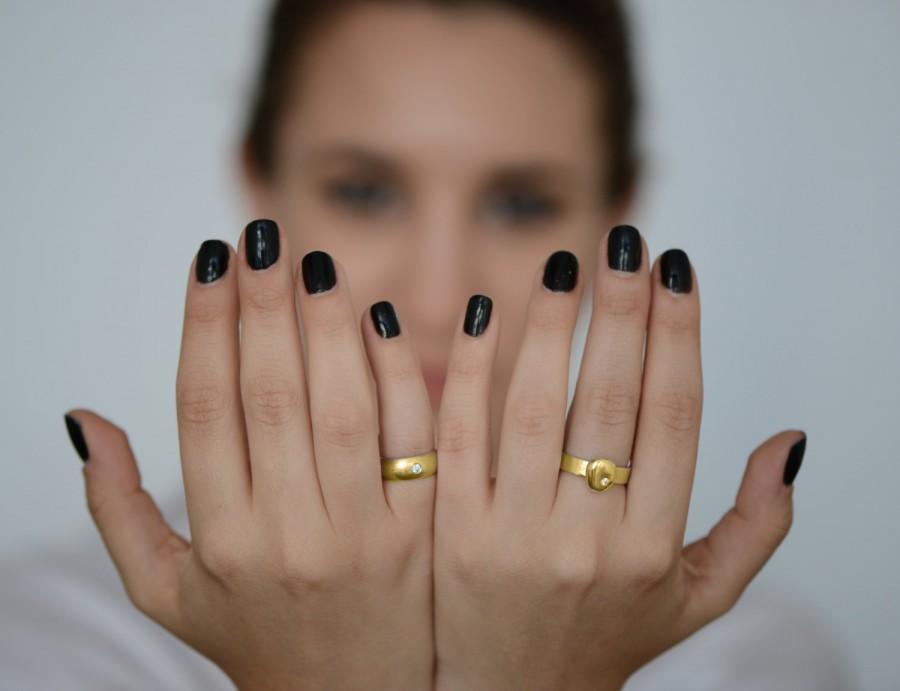 Свадьба - Circle Gold Ring , 14k Gold and Diamond Engagement Ring , Gemstone Engagement Ring , Diamond Engagement Ring , Unique Engagement Ring
