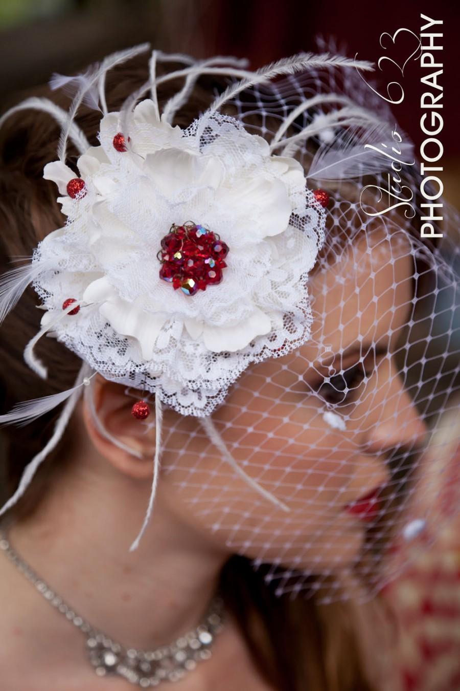 زفاف - Romance in Bloom- Sculpted Vintage Lace Flower-Chenille Dot Birdcage Bridal Veil-Fascinator-CRBoggs Designs Original