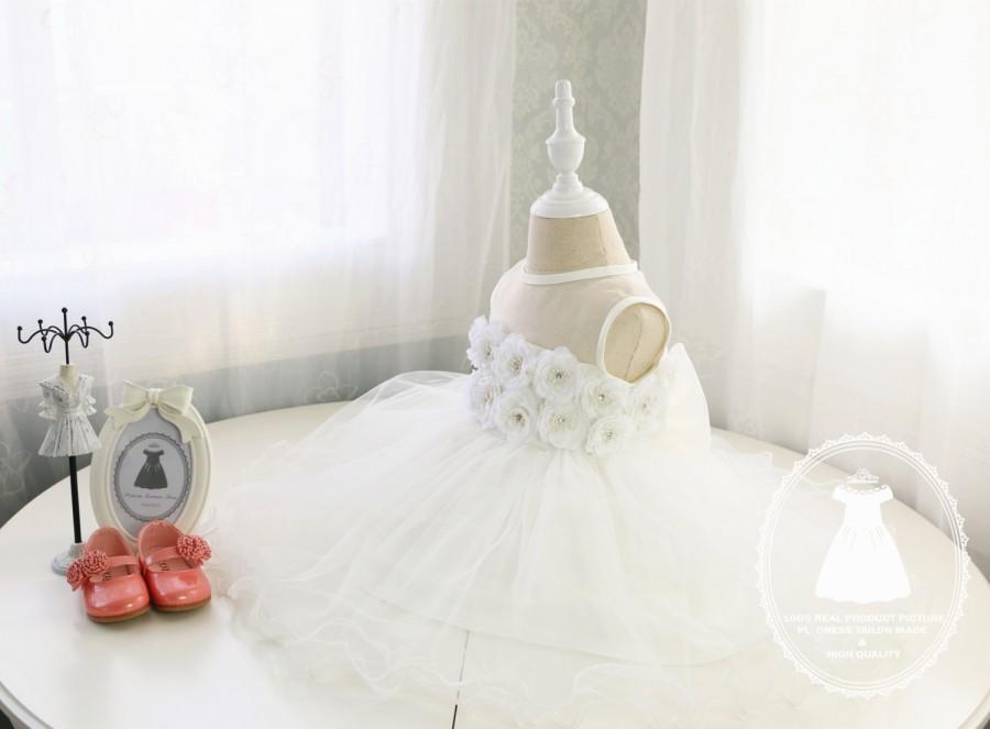 Свадьба - Newborn Tutu with flower sash,Birthday Dress 2 Year Old,Glitz Pageant Dress,Flower Girl Dress Ivory, PD039