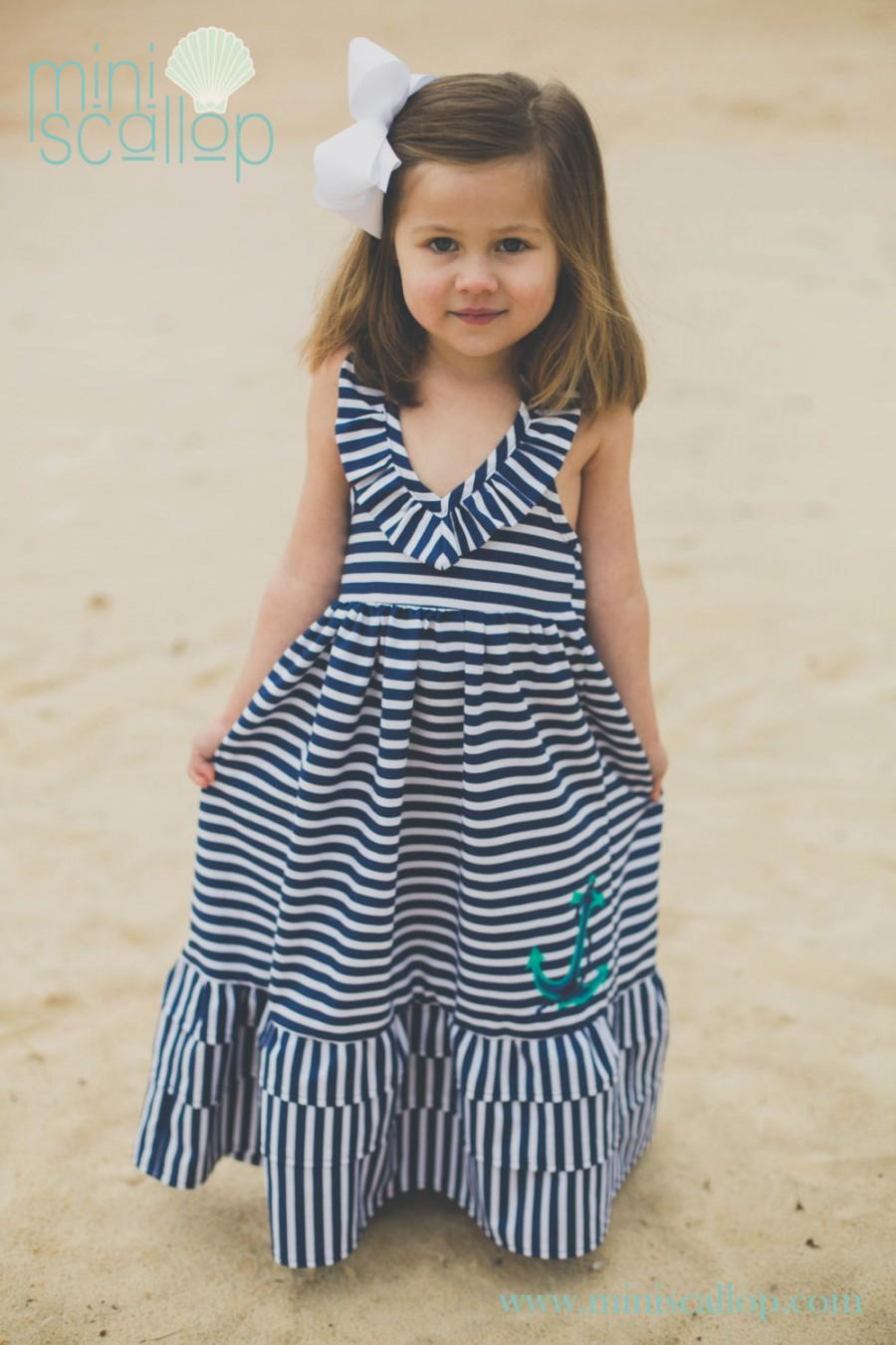 زفاف - Girls Anchor Nautical Stripe Maxi Dress, Stripe Maxi Dress, Toddler Maxi Dress, Kids Maxi Dress, Child Maxi Dress, Baby Maxi Dress