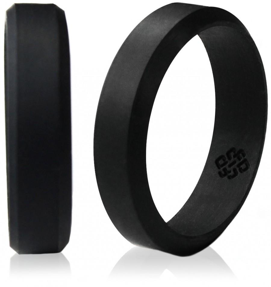 Mariage - Silicone Wedding Ring by Knot Theory - Safe & Lightweight Wedding Band (Black)
