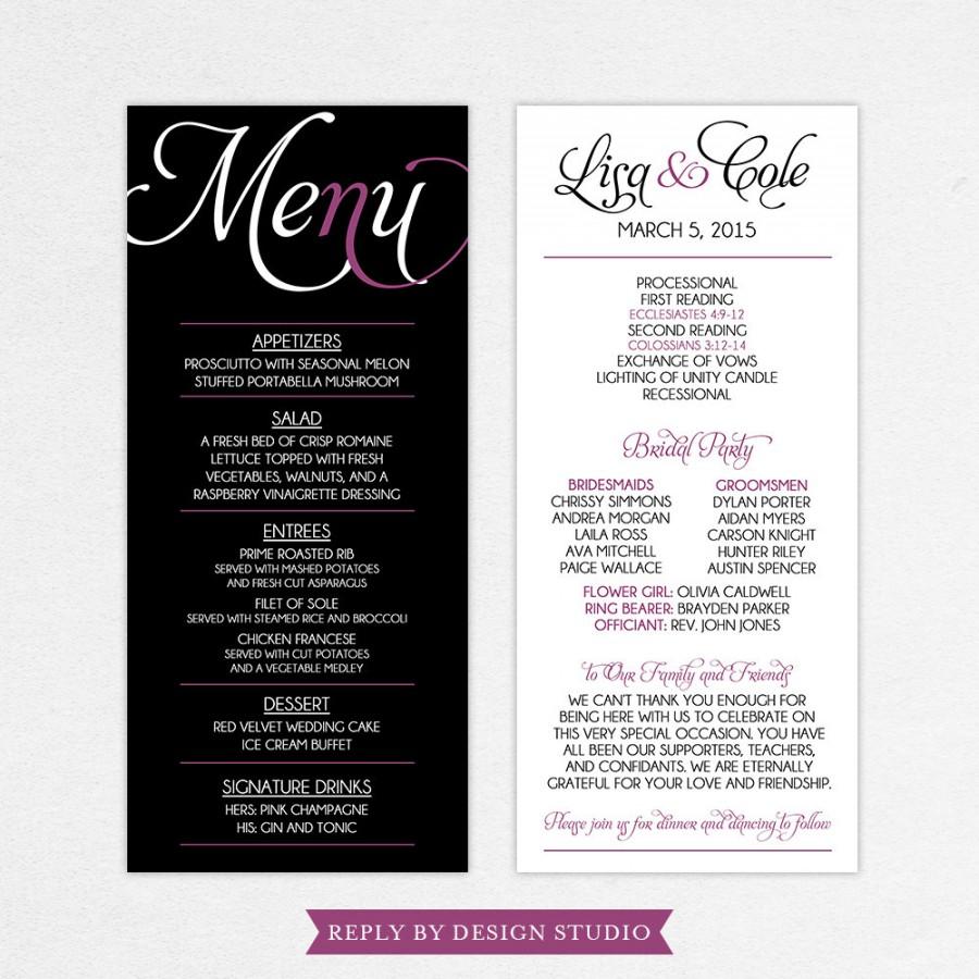Mariage - Wedding Menu and Program (Stated) - Digital Files/DIY (Customizable Calligraphy Design)
