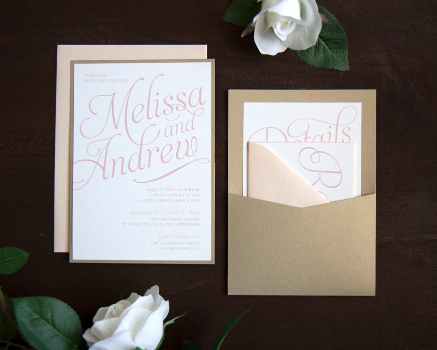 زفاف - Classic & Elegant Wedding Invitation Sample in Blush and Gold