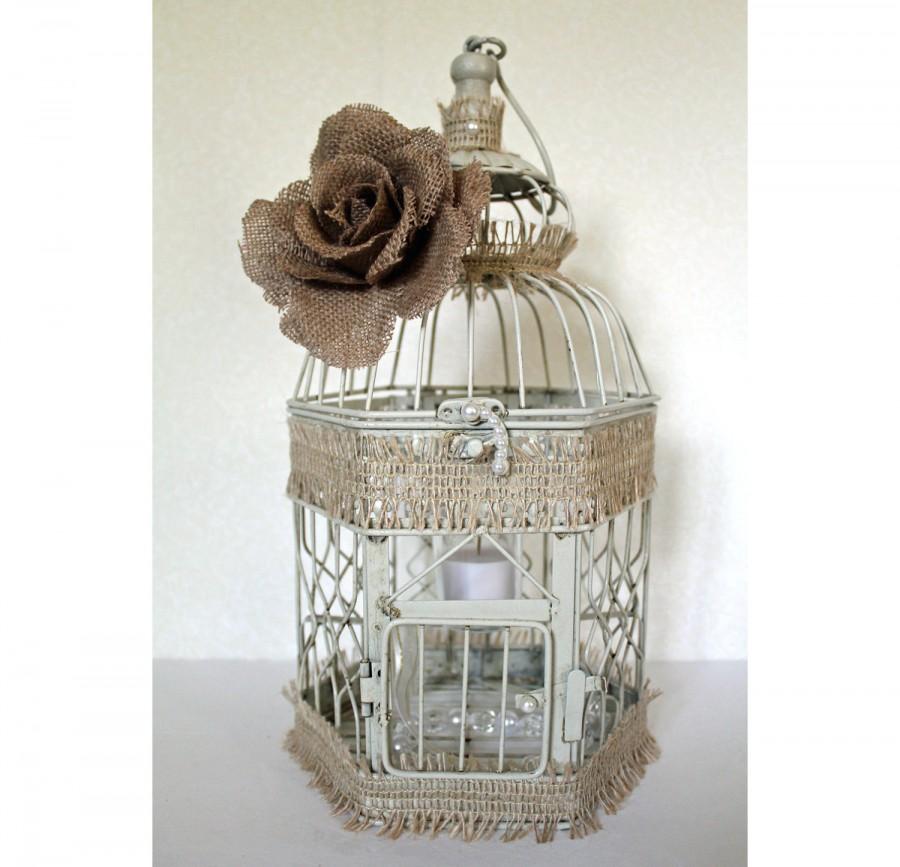 Hochzeit - Wedding Birdcage Centerpiece or Wishing Well Rustic Chic Vintage Ivory/Tan, Natural & Pearl. Wedding Advice Box. Wedding Decor.