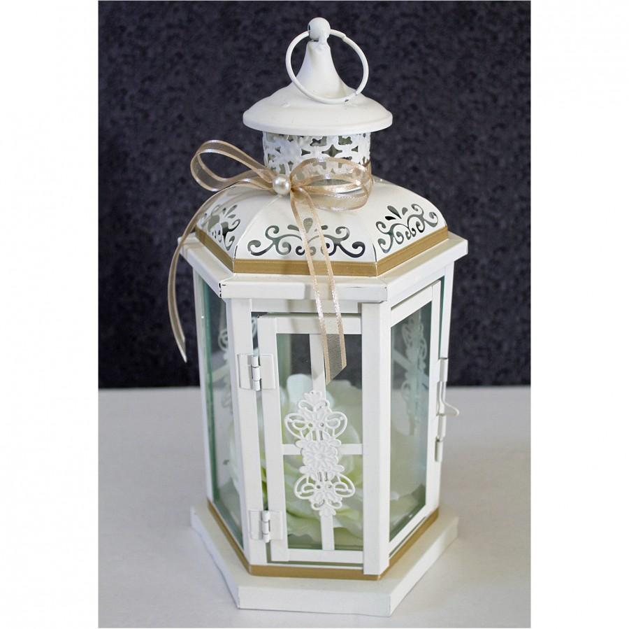 زفاف - Wedding Lantern Centerpiece. Antique White Ivory Finish with Tan, Champagne. Wedding Decor. Wedding Table Centerpieces. Centerpiece Ideas