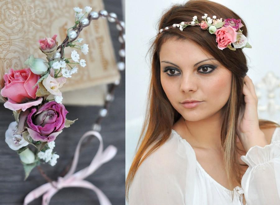 زفاف - Flower Crown, Wedding Tiara, Wedding accessories, Bridal flowers, Fairy Crown,Floral garland, Festival or Bridal Hair Wreath, Hair Flowers