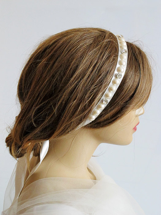 Hochzeit - Wedding headband, Bridal, Rhinestone Headband, wedding hairband, Bridal Hair Accessory, pearl bead, weddings, ivory, bride, head piece, gift