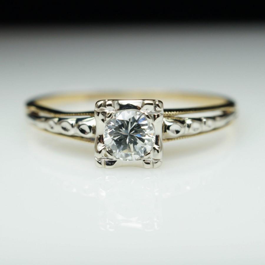 Hochzeit - Vintage Art Deco 14k White & Yellow Gold Diamond Engagement Ring Art Deco Engagement Illusion Set Diamond Ring Wedding Ring