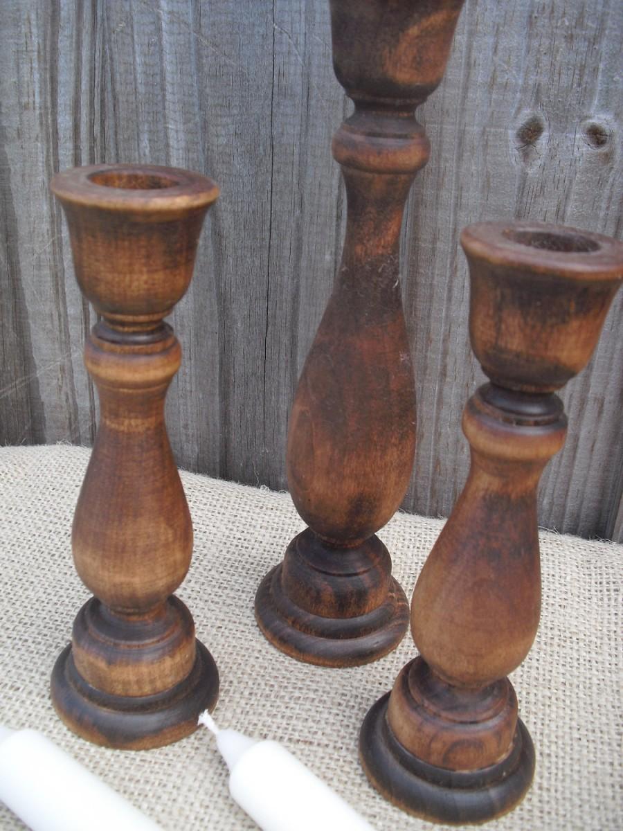 زفاف - Set of 3 Wooden Candle Holders - Item 1148
