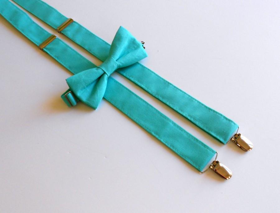 Wedding - Tiffany Blue Bowtie and Suspenders Set - Men's, Teen, Youth