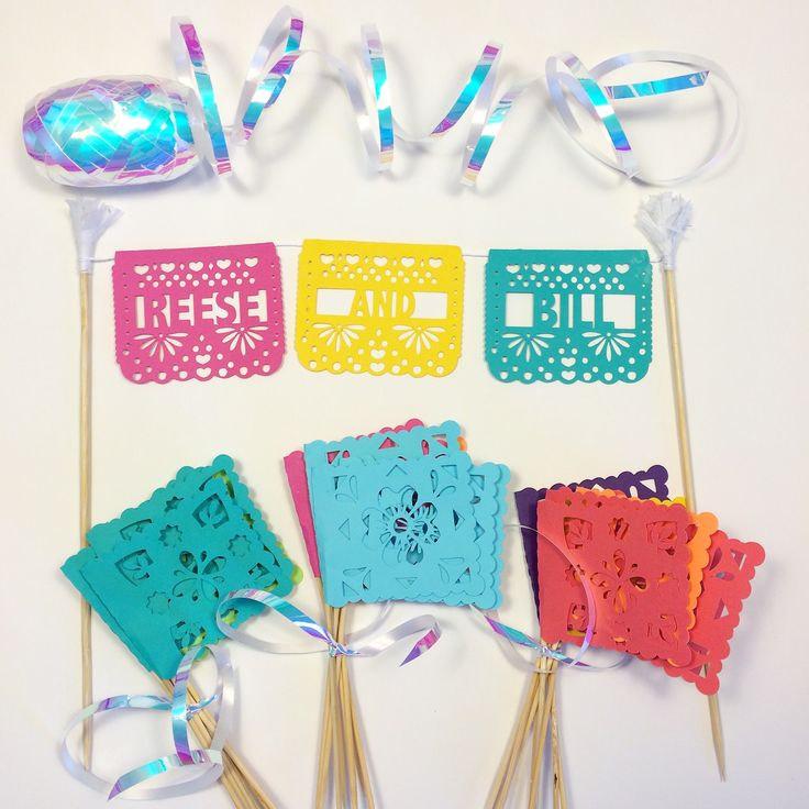 Свадьба - Personalized Papel Picado Cake Topper, Bunting for Fiesta Engagement Parties, Weddings, Couples Showers, Birthdays